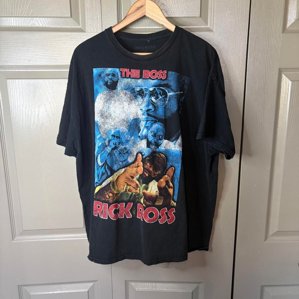 Rick Ross The Boss Graphic T-Shirt Mens Black Short Sleeve Hip Hop Rap Tee XL